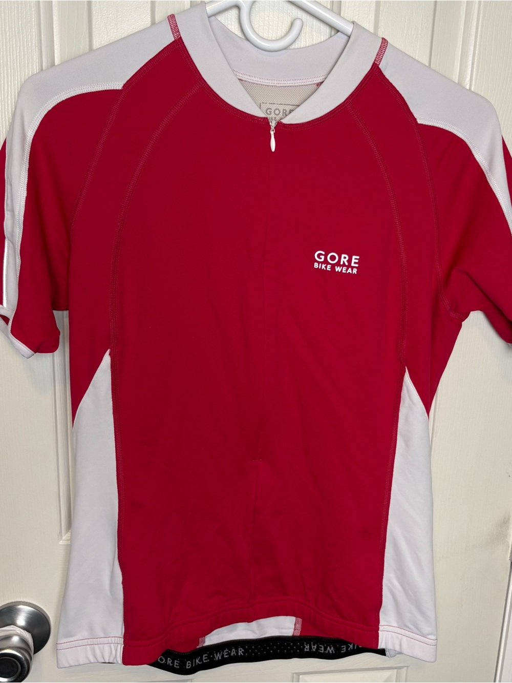 Gore Bike Wear Cycling Jersey Mens White Red Short Sleeve Shirt Sz. L